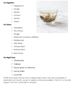 list of teas for different health benefits. 